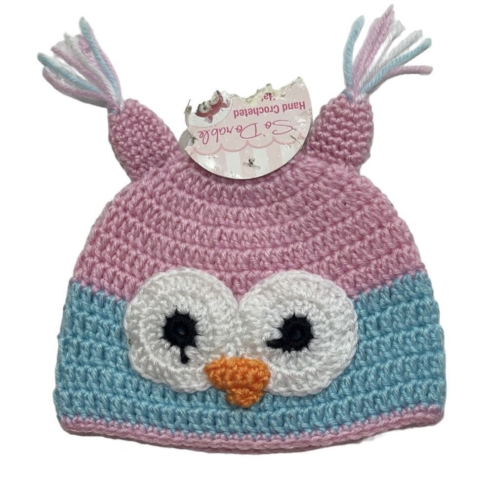 SO DORABLE Hand Crocheted Owl‎ Bird Baby Winter Hat 0-6 Mos. Multi Beanie Boggan